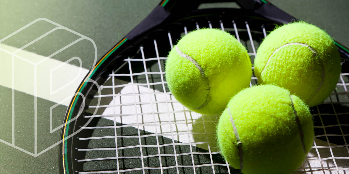 Image: 3 tennis balls on a racket