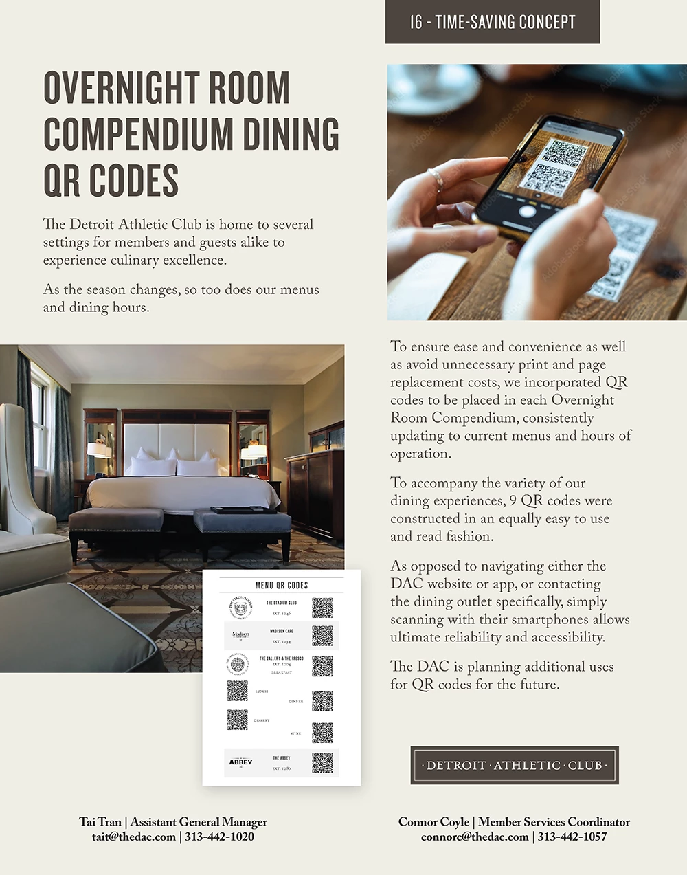 Overnight Room Compendium Dining QR Codes | CMAA | Idea Fair