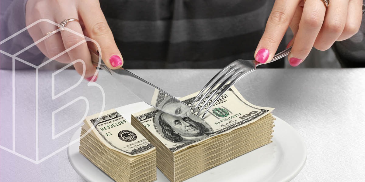 Header image: someone cutting a stack of $100 bills with a knife and fork