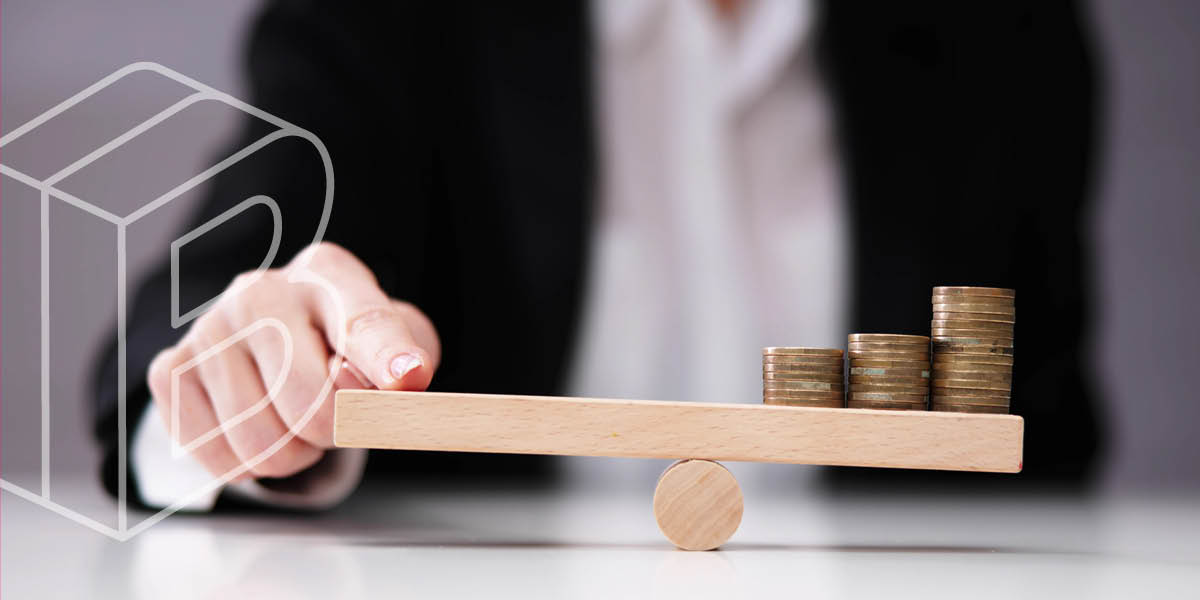 Banner: A small, wooden balance beam with stacks of coins on one side and a person holding their finger down on the other side